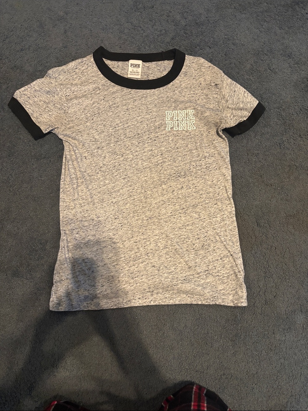 PINK Victoria's Secret Grey Ringer Tee with Black Trim